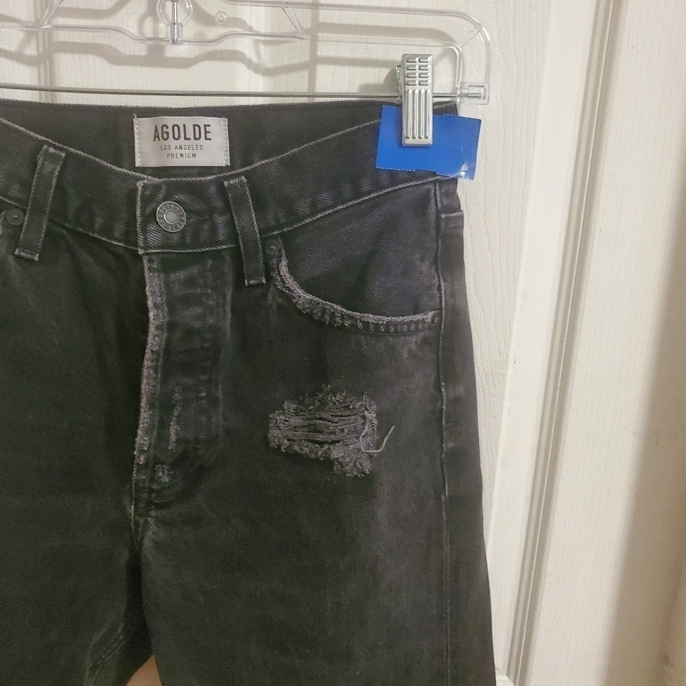 Agolde Womens Jamie High Rise Skinny Jeans Black Distressed Cropped Size 24 - Picture 3 of 12